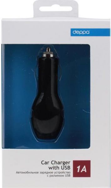 Автомобильное зарядное устройство для телефона Deppa USB 1000 mA Black